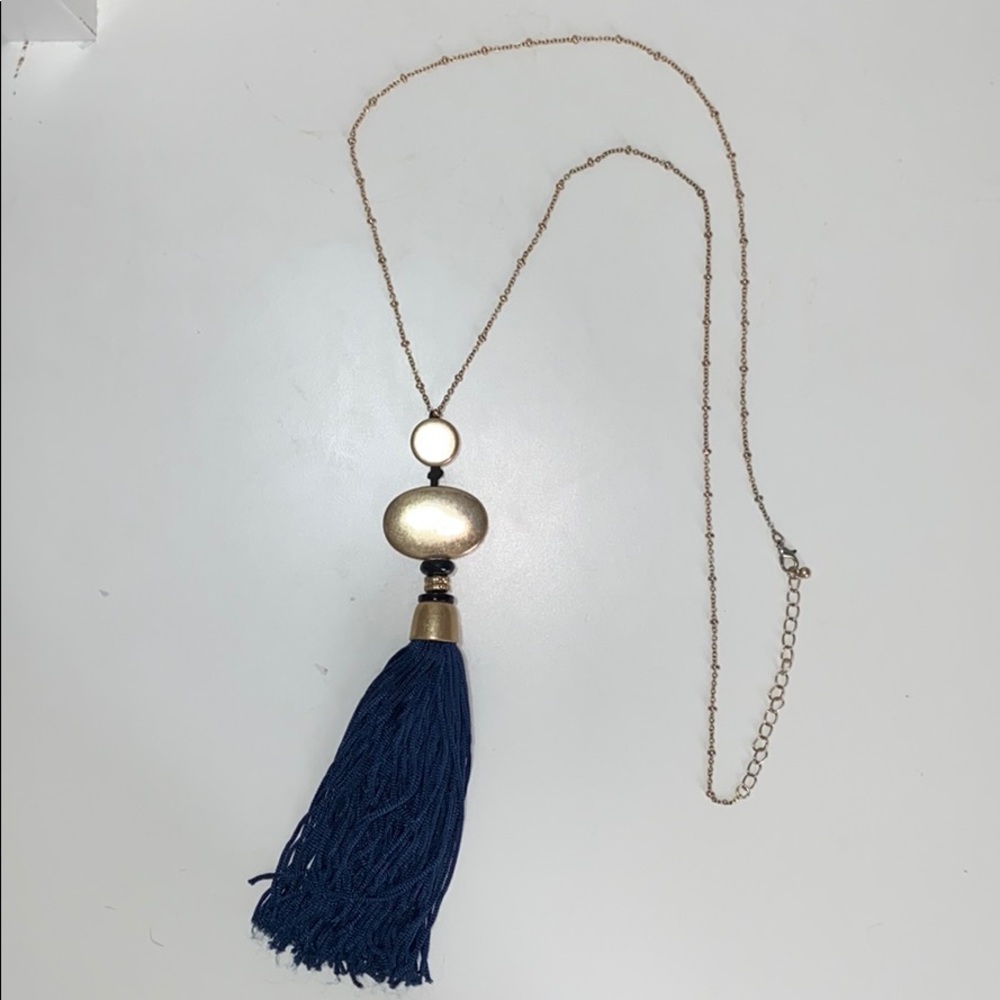 Francesca’s Navy Gold Tassel Statement Necklace